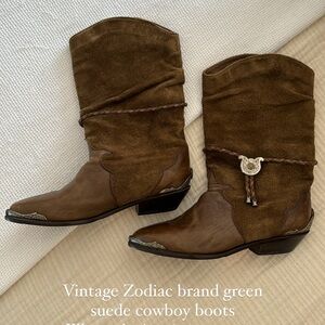 Vintage Suede Leather Cowboy Boots